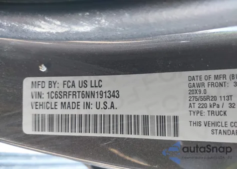 2022 Ram 1500 Laramie from USA, damaged, VIN 1C6SRFRT6NN191343